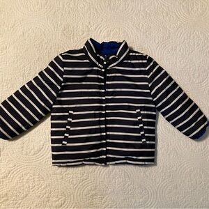 GAP Kids Navy and White Striped Reversible Puffer Jacket